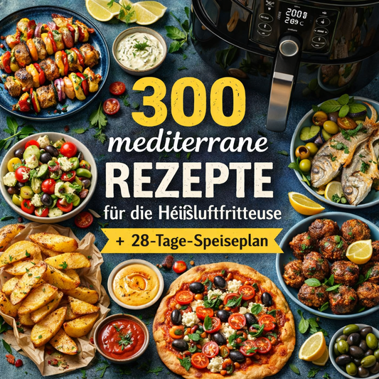 300 mediterrane Rezepte für die Heißluftfritteuse + 28-Tage-Speiseplan – Digitales E-Book