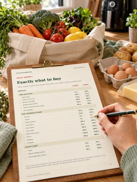 Illustrated recipes with quantities for two and four, clear methods and estimated calories.