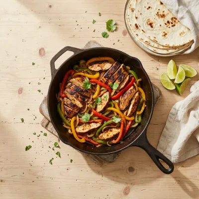 Chicken fajitas in a skillet